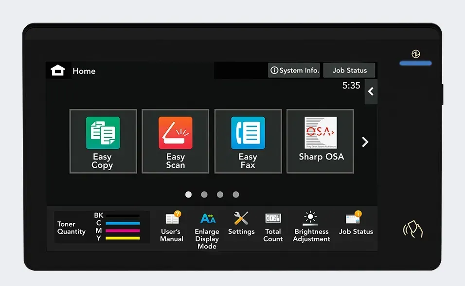 Printer control panel displaying 