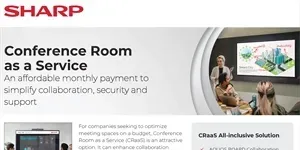 Sharp conference room ad with people watching a presentation on a wall screen