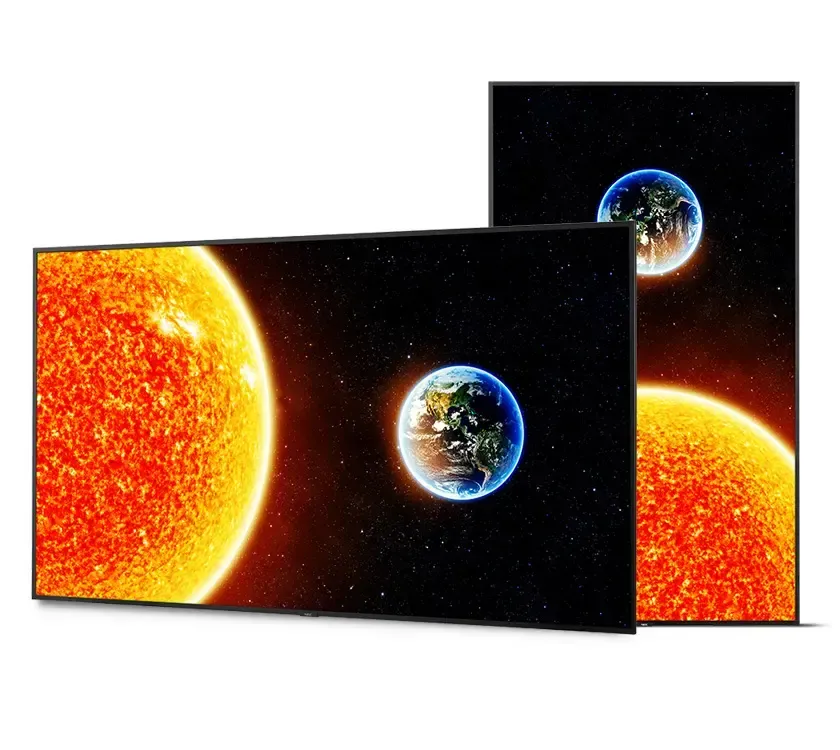 Two space-themed panels showing Earth and a blazing orange sun against a black starry background