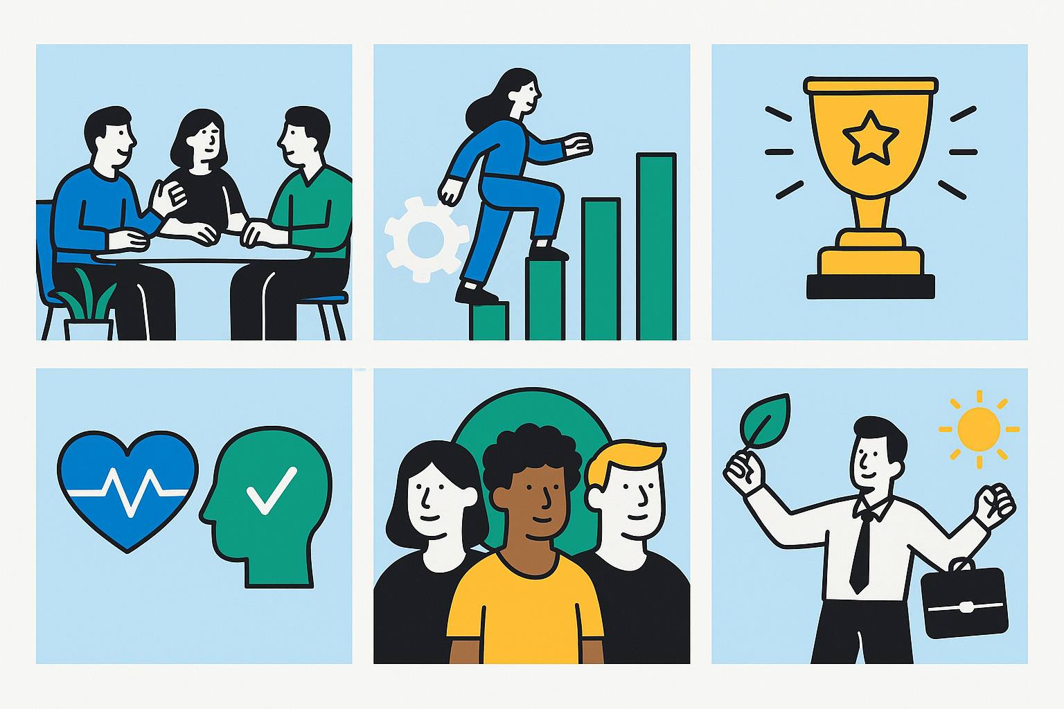 Ilustrações com refências para implementar uma estratégia de benefícios eficaz na sua empresa