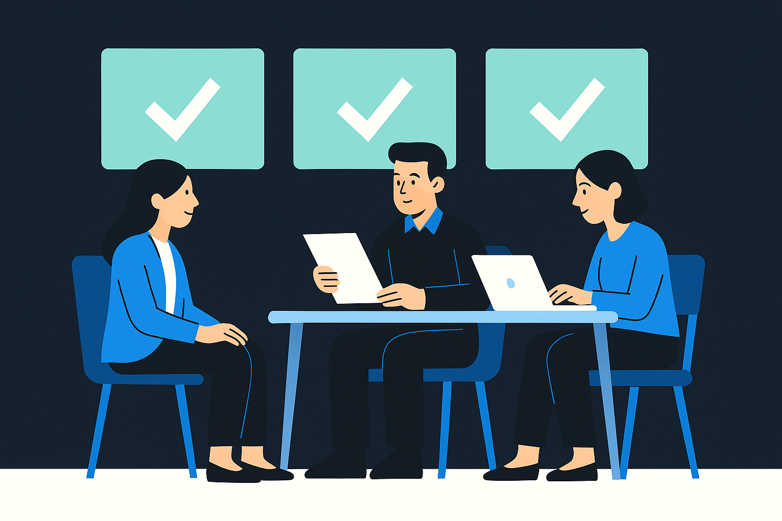 Ilustração de equipe planejamento entrevista de emprego.