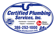 Certified Plumbing Services, Inc. logo with phone number 386-252-1000 and 24/7 service badge
