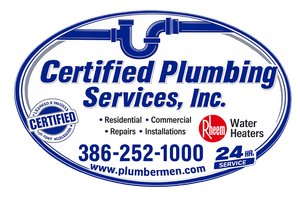 Certified Plumbing Services, Inc. logo with phone number 386-252-1000 and 24/7 service badge