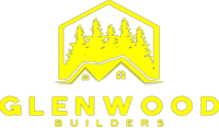 Yellow Glenwood Builders logo with house, trees, and pine forest icon