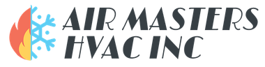 AIR MASTERS HVAC INC logo with red and blue fan icon and bold gray text