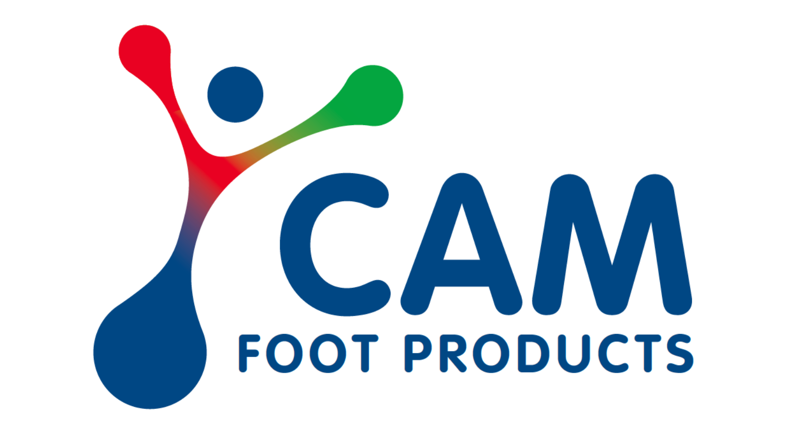 Logo van CAM Foot Products met een gestileerde figuur en de tekst