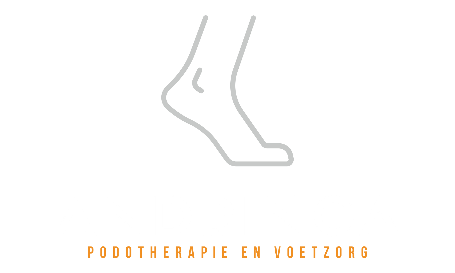 Omtrek van een voet en onderbeen, met daaronder de tekst