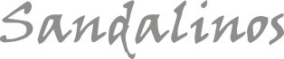 Sandalinos in grijs cursief lettertype.