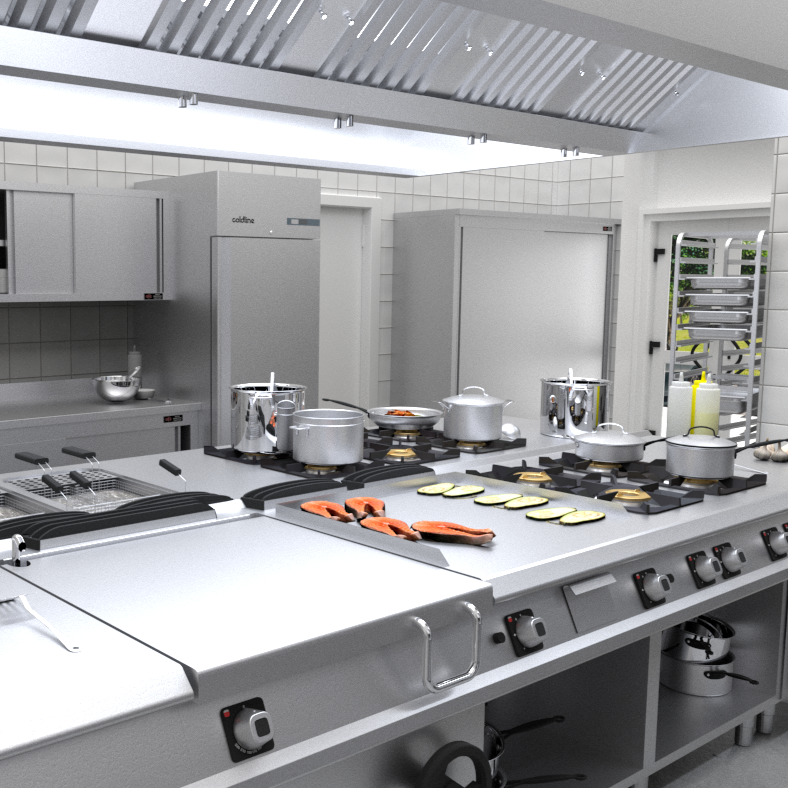 Render cucina centrale per ristorante a Roma