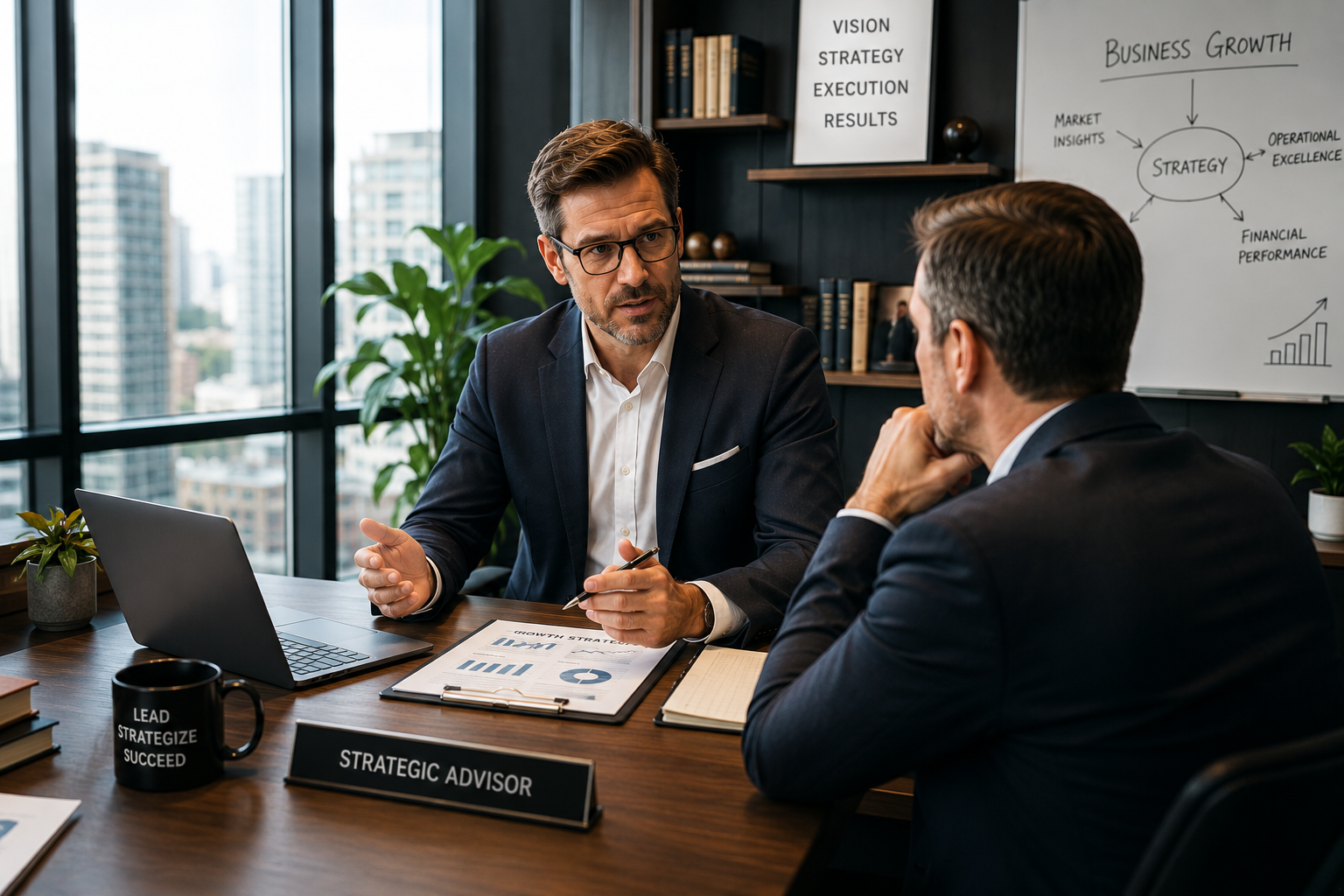 Branded Andrew Rhoden, Esq. CEO advisor graphic featuring executive strategy sessions, leadership consulting, CEO advisory meetings, business growth planning, and executive decision-making support.
