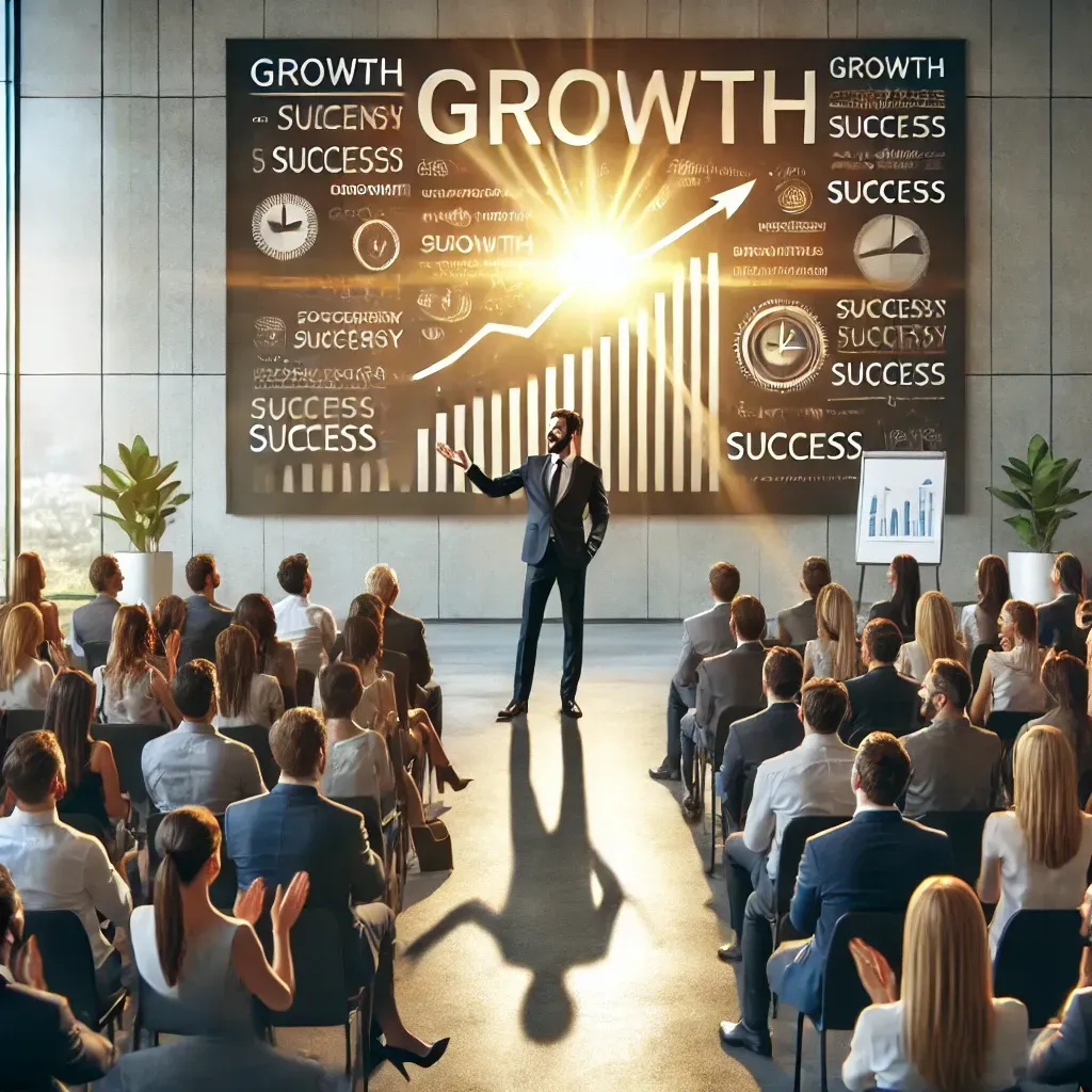 A man is giving a presentation to a large group of people.