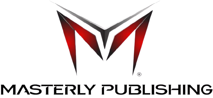 A logo for masterly publishing with a red m on a white background.