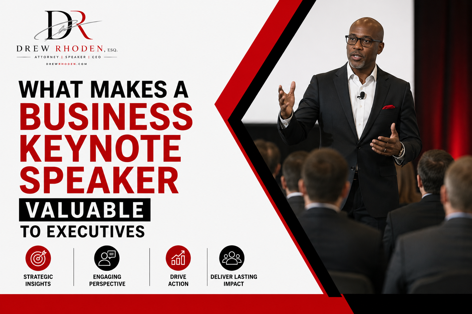 Business keynote speaker presenting to executives.