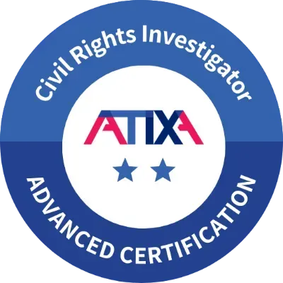 A badge that says civil rights investigator advanced certification