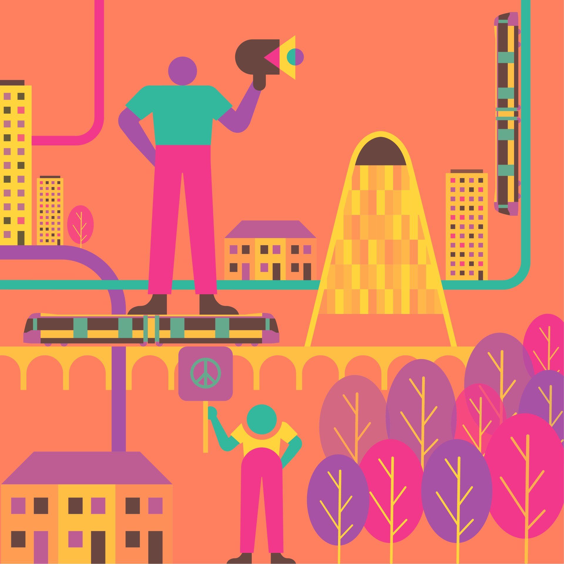 City of Social Action Manchester cityscape artwork
