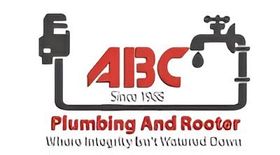Logo for ABC Plumbing and Rooter featuring a pipe, wrench, and faucet, with the slogan "Where Integrity Isn't Watered Down."