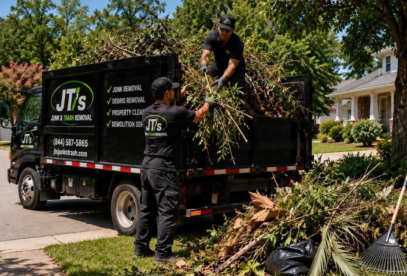 JT's crew loading yard and landscape debris in Maryland