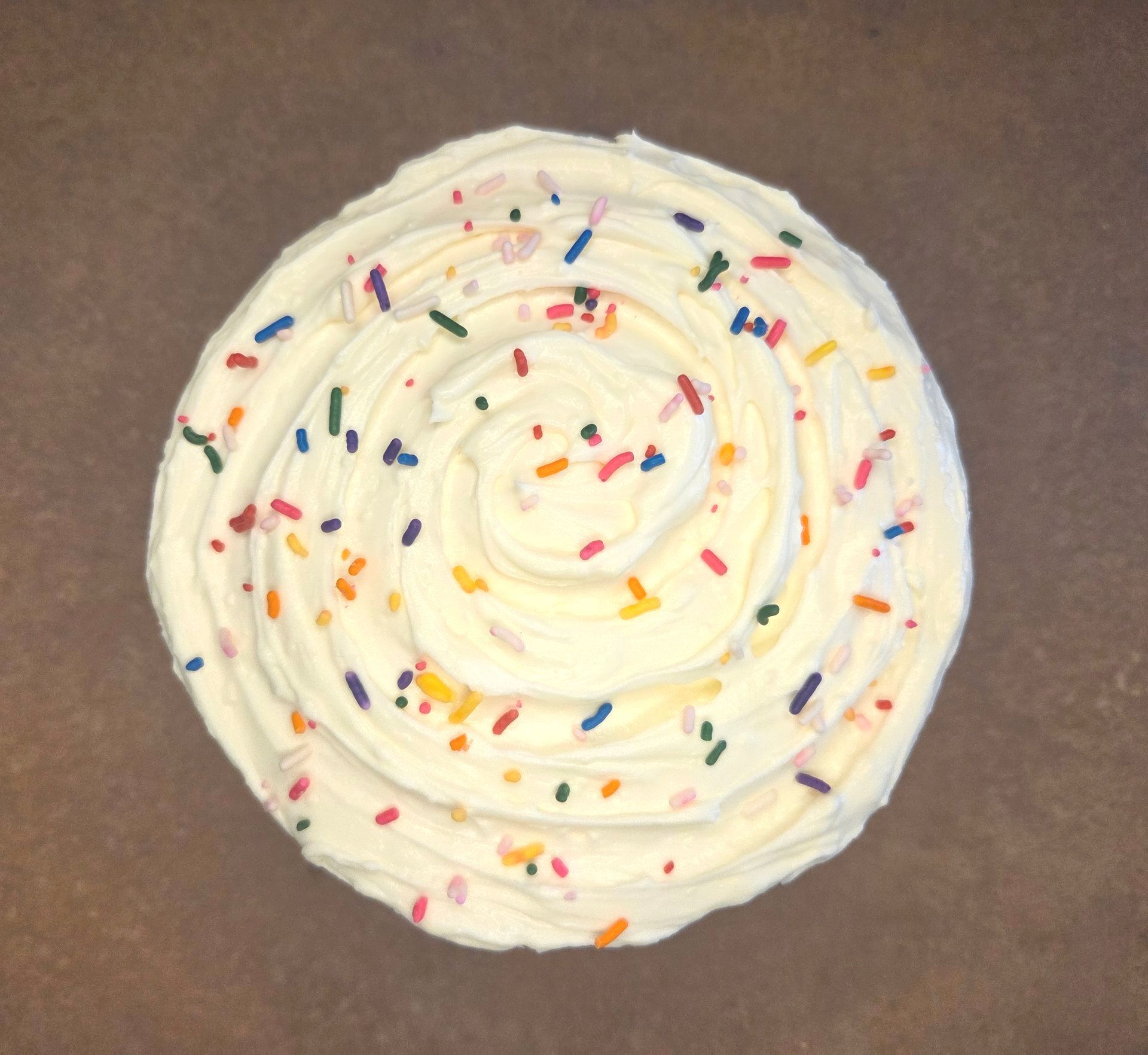 Overhead view of a birthday flavored cake