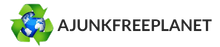 Recycling symbol with a globe, and the text "AJUNKFREEPLANET".