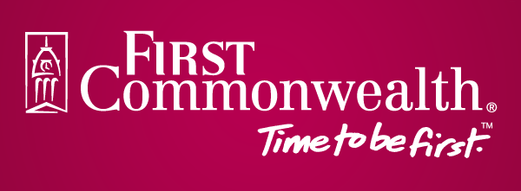 First Commonwealth Bank logo on a magenta background, with white text.