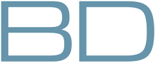Blue BD letters in a rounded sans-serif font on a white background