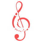 Red treble clef musical note symbol on a white background