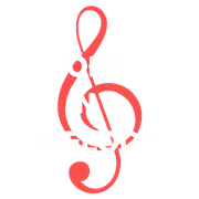 Red treble clef musical note symbol on a white background