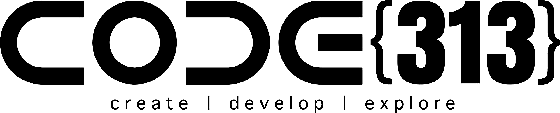 CODE313 logo, all-black (one color) version