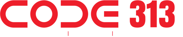 CODE313 logo, dark backgrounds version