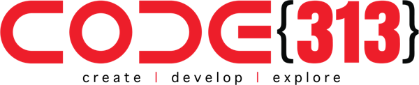 CODE313 logo, light backgrounds version