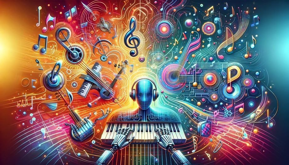 Colorful illustration of music and technology