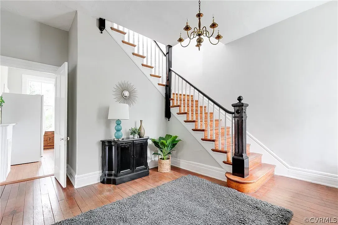 There is a staircase in the middle of the room.