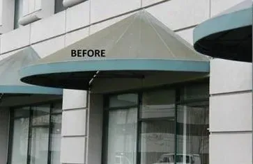A building with a canopy that says before on it.