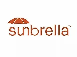 A sunbrella logo with an orange umbrella on a white background.