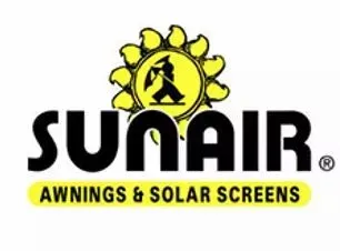 A sun air awnings and solar screens logo on a white background
