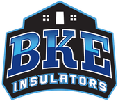 BKE Insulators logo in blue and gray with stylized house icon above the text