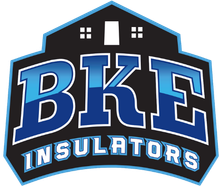 BKE Insulators logo in blue and gray with stylized house icon above the text