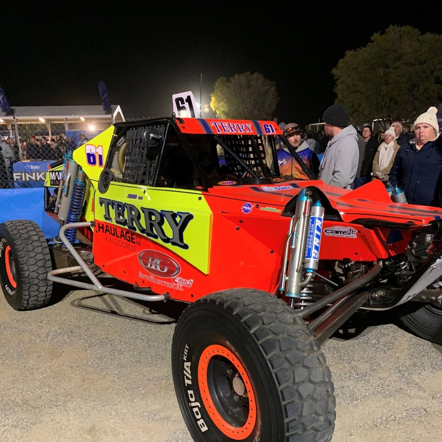 Red Off Road Buggy with Yellow Driver Panel Parked at Night at A Race Event — Blatherskite Park in Ilparpa, NT