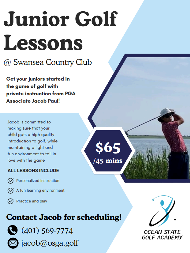 A flyer for junior golf lessons at swansea country club