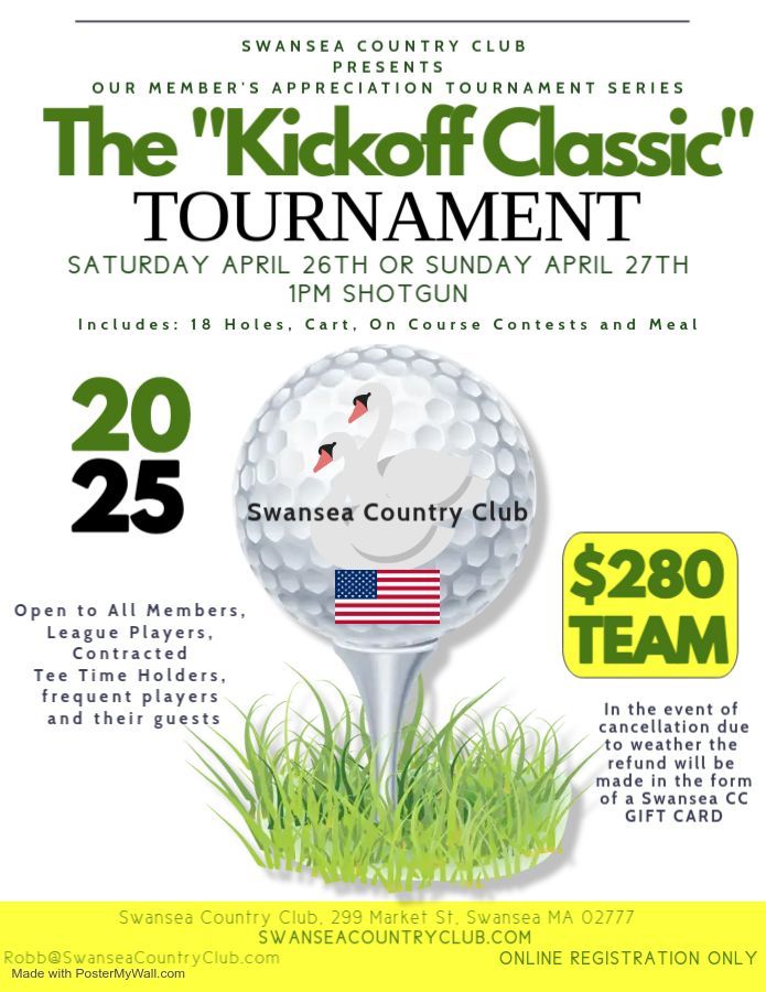A poster for the kickoff classic tournament on april 26th or sunday april 27th