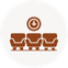 Icon of three brown armchairs under a circular clock.