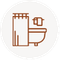 Bathtub with shower curtain and towel icon.