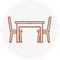 Dining table with two chairs icon in a circle.