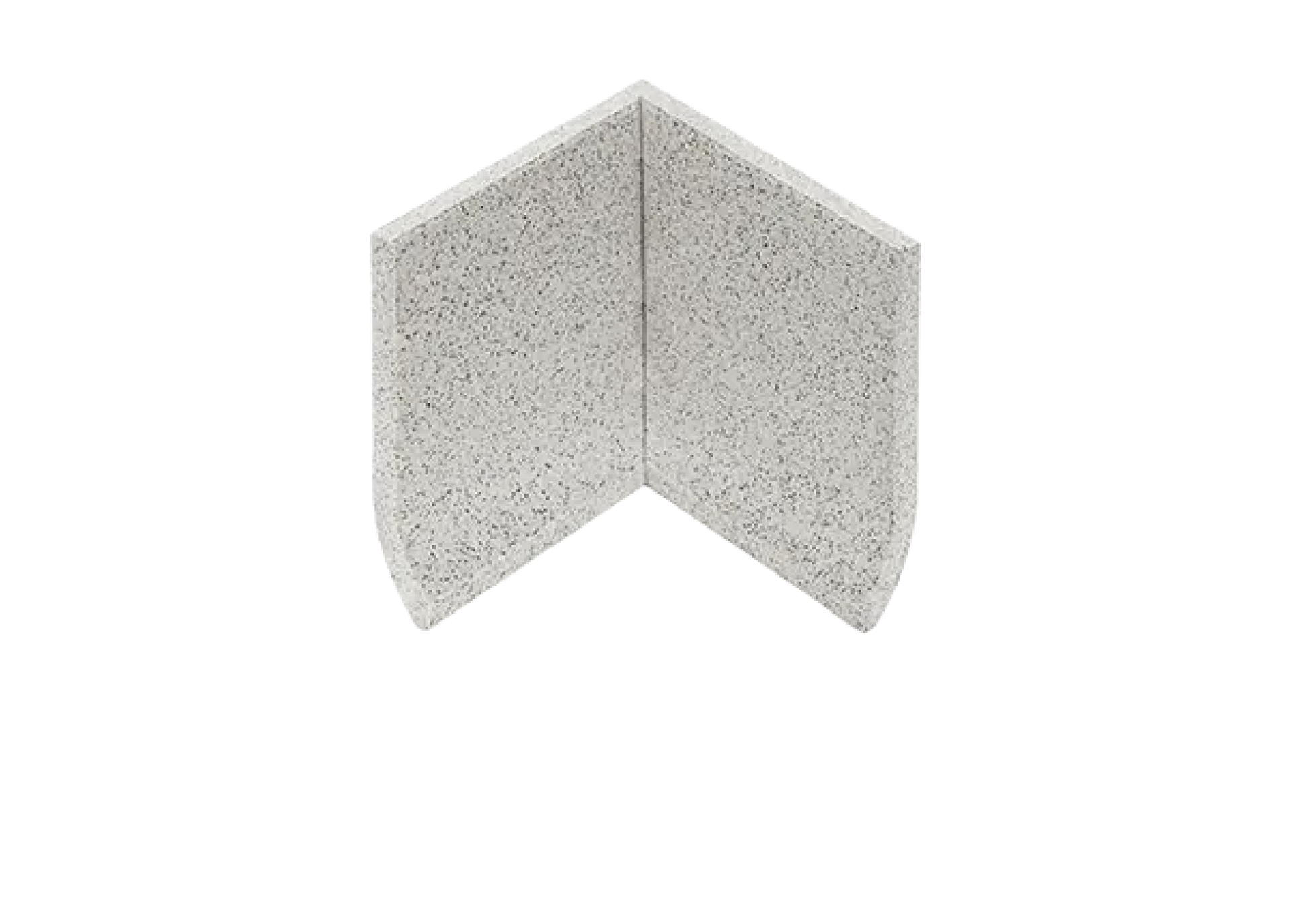 A white tile corner on a white background.