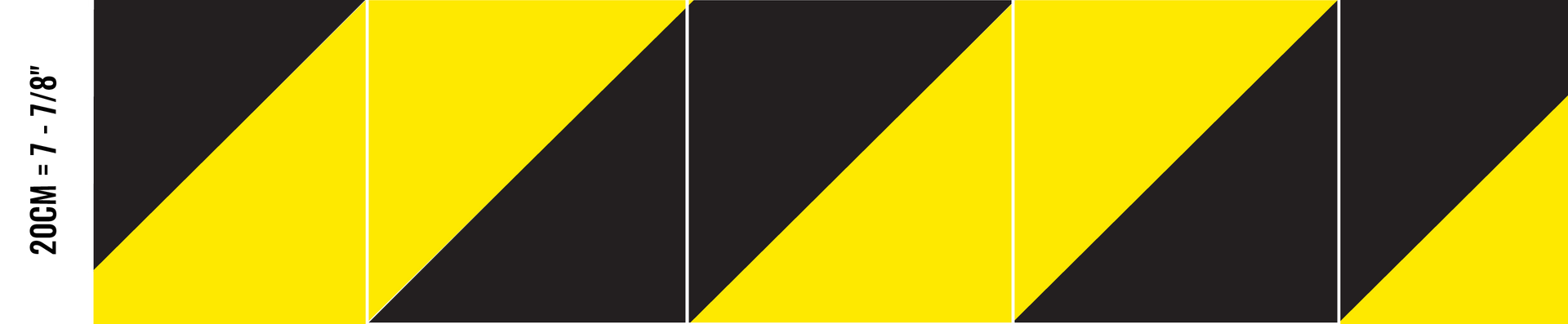 A row of yellow and black stripes on a white background.
