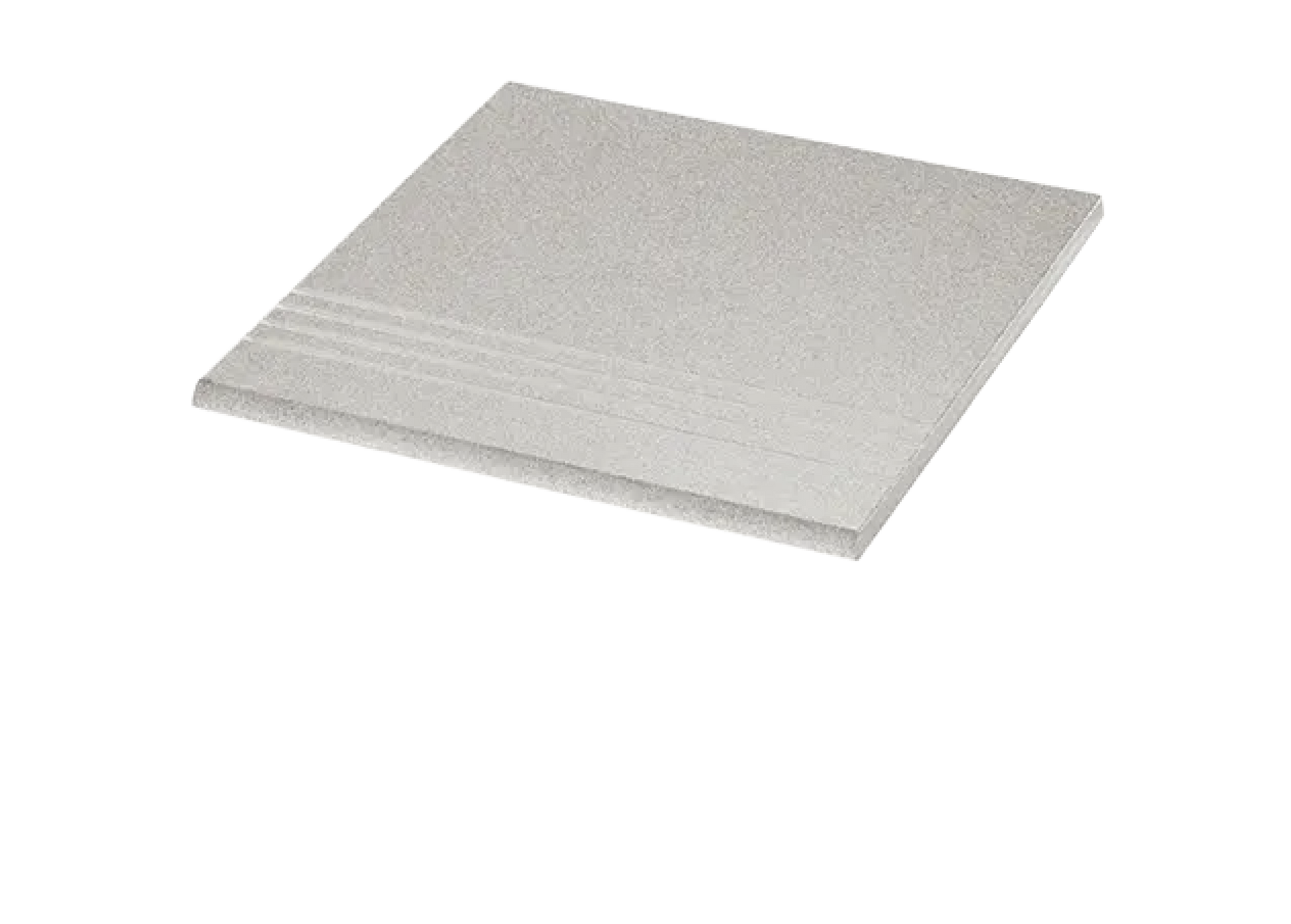 A white square tile with steps on a white background.