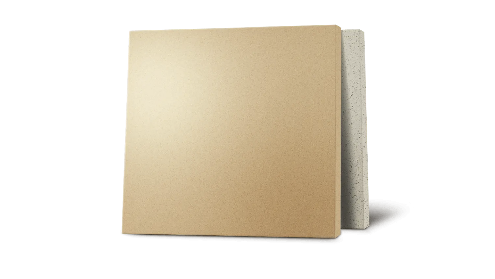 A piece of cardboard and a piece of concrete on a white background.