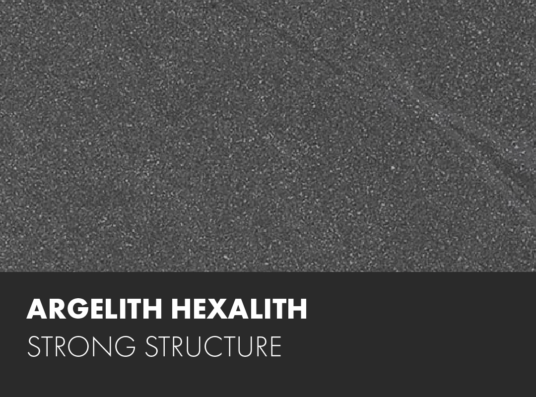 A close up of a black surface with the words `` argilith hexalith strong structure '' written on it.