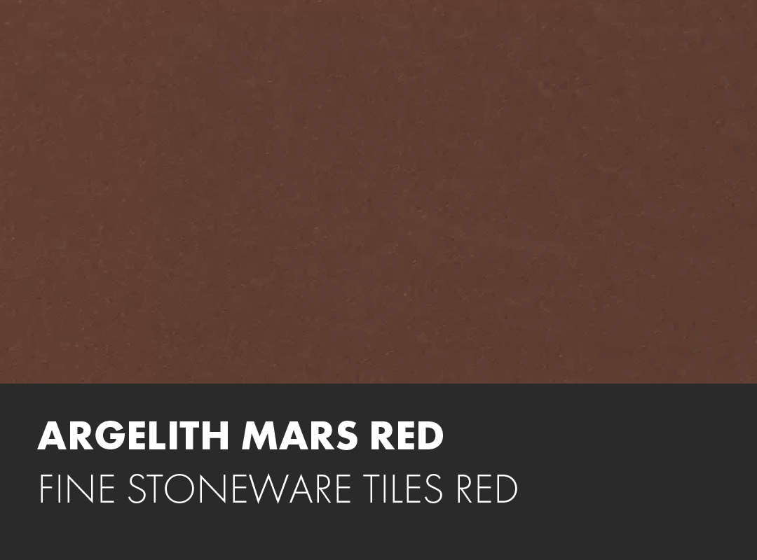 A close up of a piece of paper that says argelith mars red fine stoneware tiles red