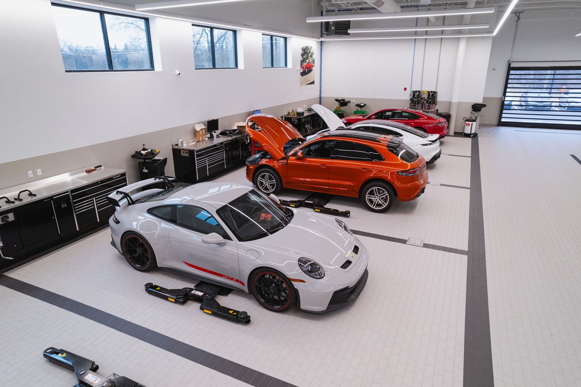 Cars in a workshop